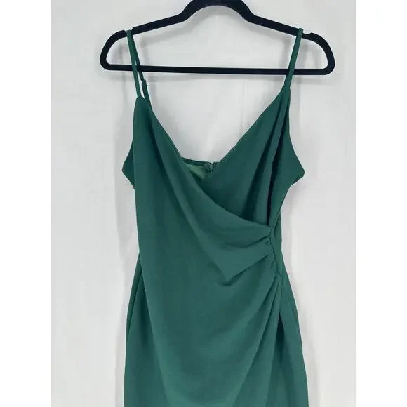 Altard State Dress Womens Medium Green Midi Party V Neck Ruched Stretch Dark - Picture 4 of 9